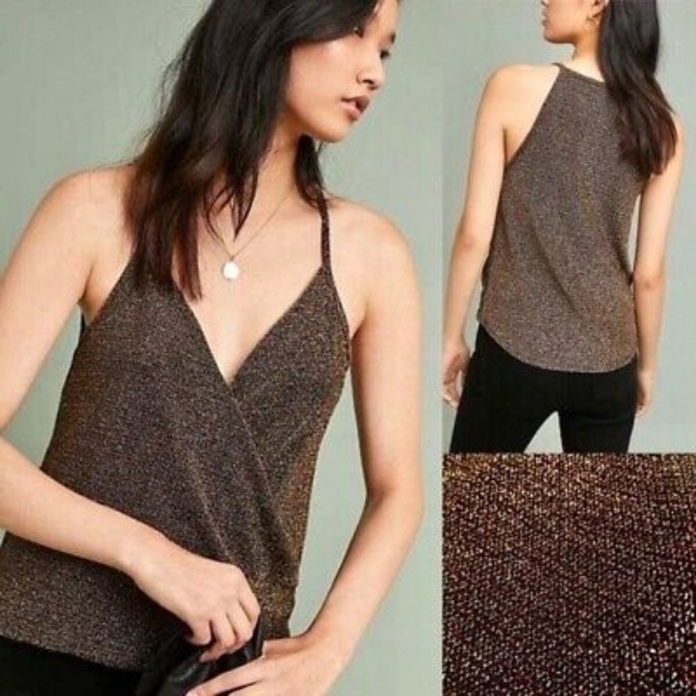 Anthropologie Metallic Brown Shimmer Wrap Cami
